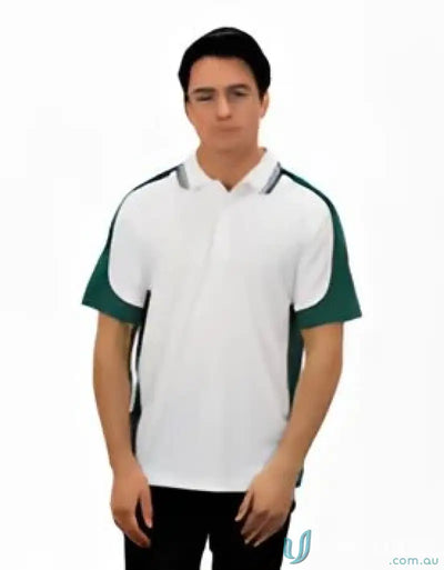 Auburn Polo with moisture management, sewn-on pocket, white and green colorways