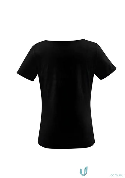Black Ava Ladies Knit Top with elastane jersey knit and a softly draped neckline