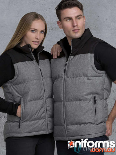 Axle Puffa Vest in two-tone puffer style with two zippered pockets and internal audio port