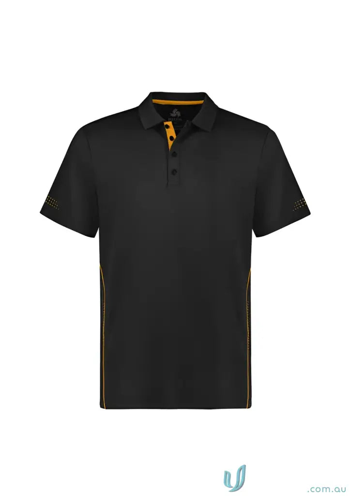 Black Balance Polo with gold accents perfect for p200ms biz men’s all-day comfort