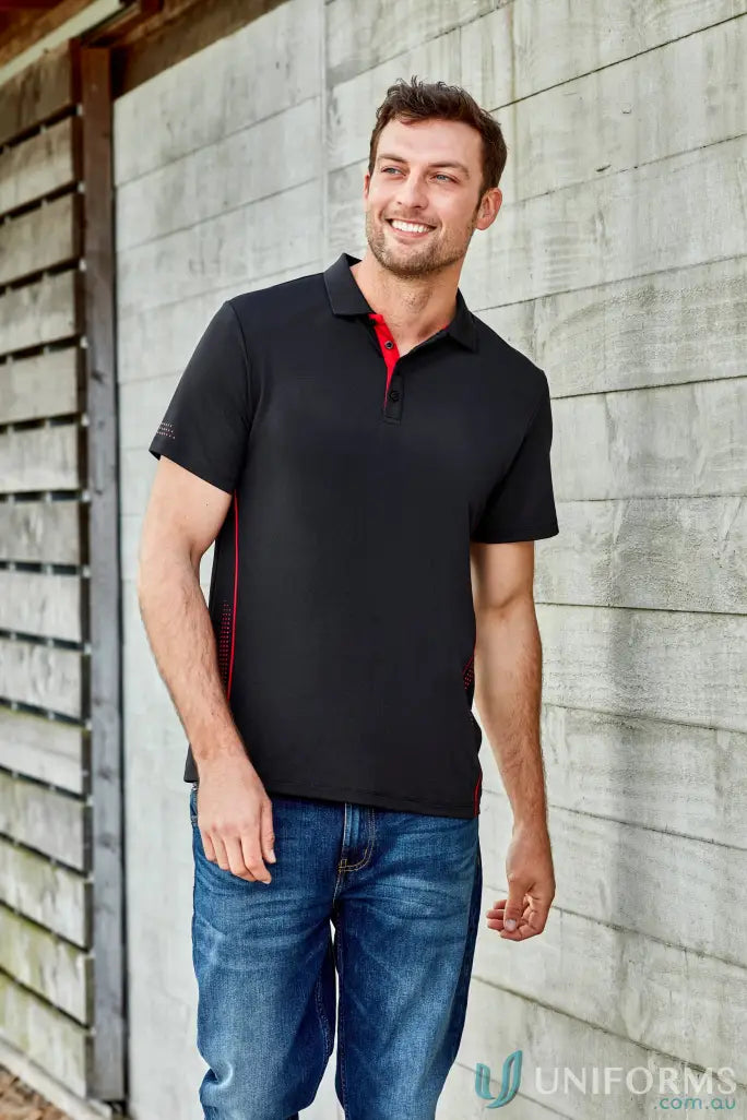 Man in black and red Balance Polo shirt for p200ms Biz Men’s all-day comfort