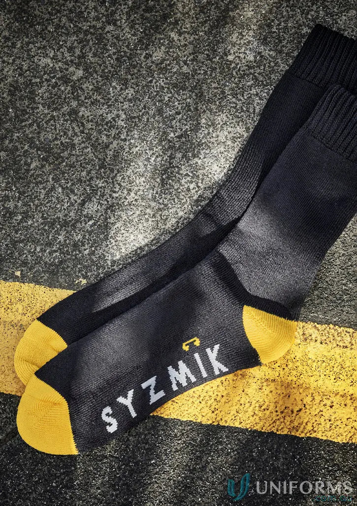SyZmic Bamboo Work Socks 3 Pack with black, yellow toes and heels for all-day comfort