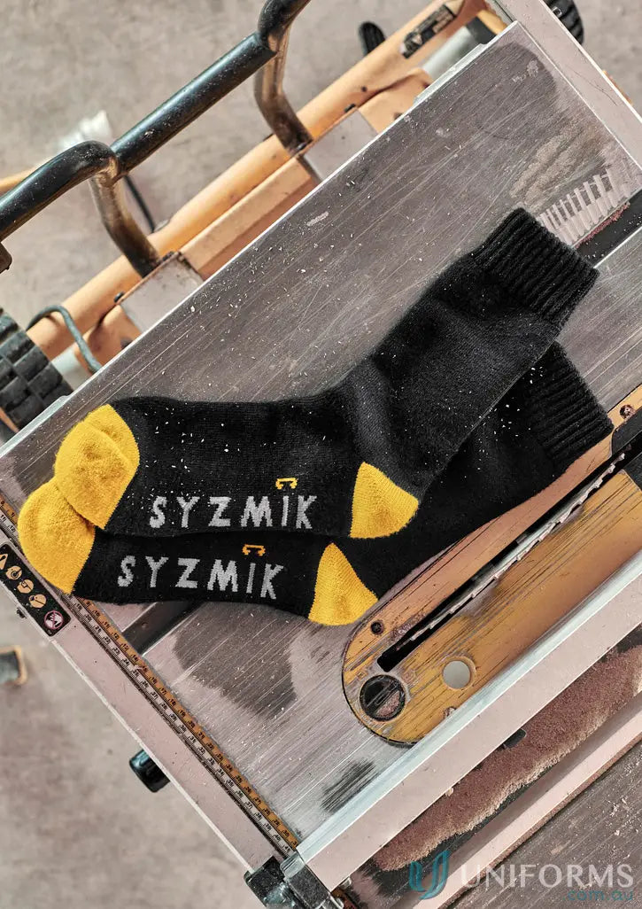 SyZmic Bamboo Work Socks 3 Pack with black, yellow toes and heels for all-day comfort