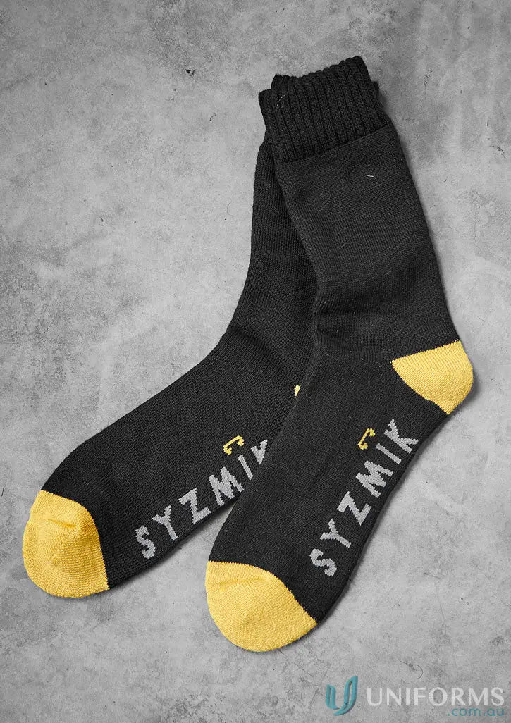 Syzmic Bamboo Work Socks 3 Pack with black, yellow toes and heels for all-day comfort