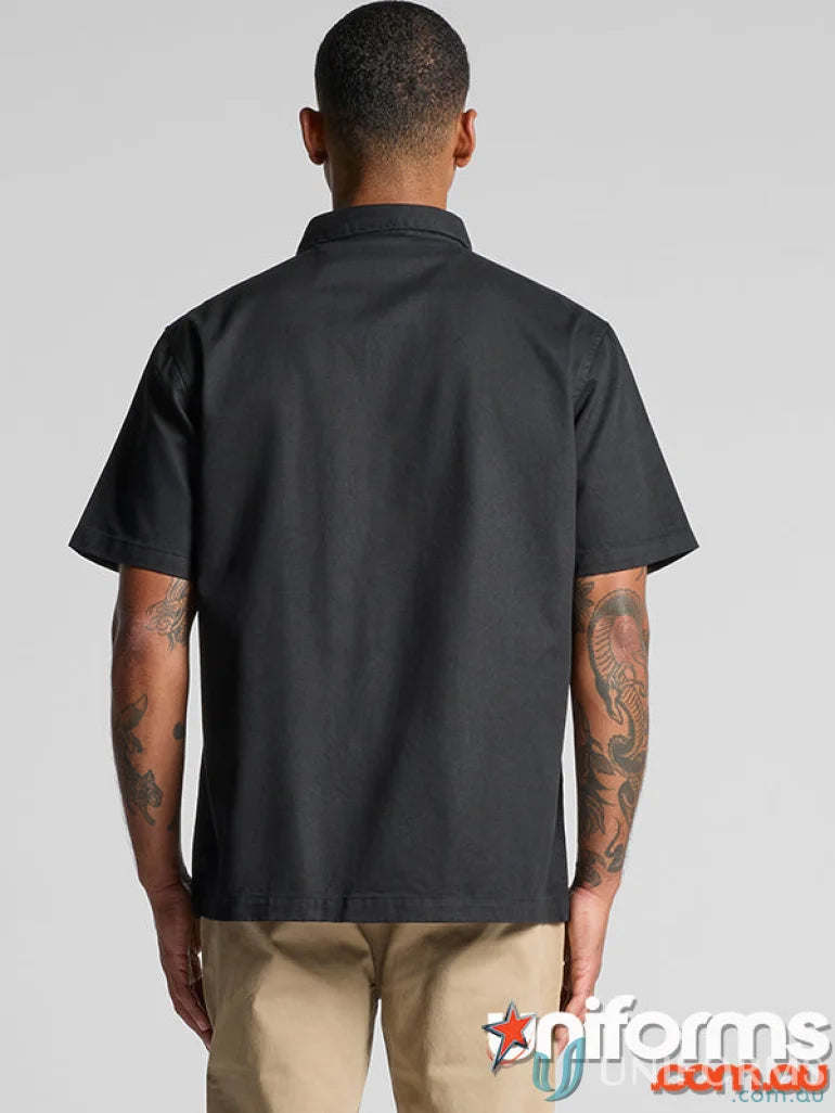 Black short-sleeved Barbers Shirt for quality workwear from [manufacturer name]