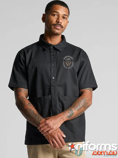 Black short-sleeved Barbers Shirt made of quality workwear by [manufacturer name]