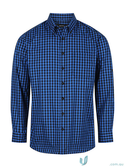Blue and black checkered Barrett Long Sleeve Shirt perfect for casual outfit styles