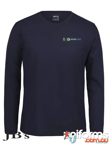 Navy long-sleeved shirt with rib crew neck and non-cuff sleeves in classic fit