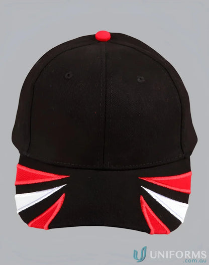 Black Bathurst Cap with red and white accents, perfect for baseball cap uniforms or spider cap fans