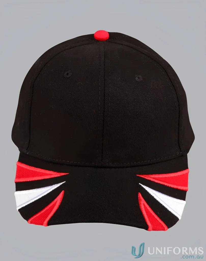 Black Bathurst Cap with red and white accents, perfect for baseball cap uniforms or spider cap fans