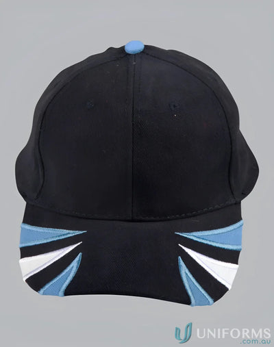 Black Bathurst Cap with blue and white accents, perfect for spider cap or baseball cap uniforms