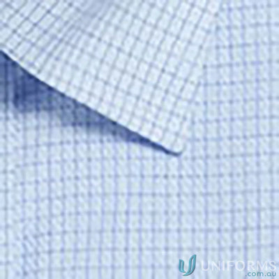 Blue and white checkered textured mini check long sleeve shirt, easy iron top for casual style