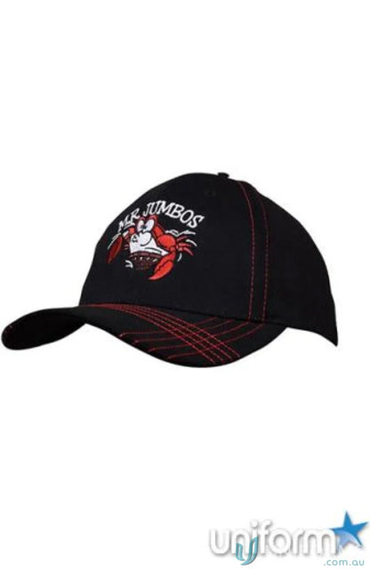Black BHC Contrasting Stitching Cap with red stitching and crab logo for style