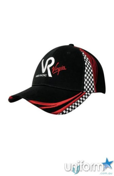 Black BHC Embroidery Printed Checks baseball cap with red white accents and checkered sides