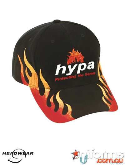 Black BHC baseball cap with double flame design, perfect for uniforms and workwear