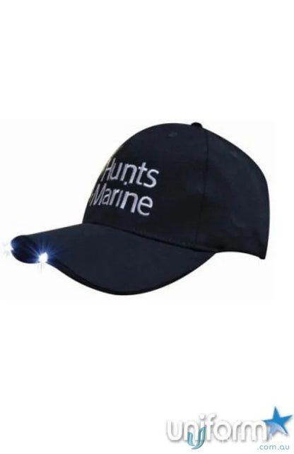 Dark blue BHC baseball cap with LED lights on the brim, perfect for workwear and uniforms