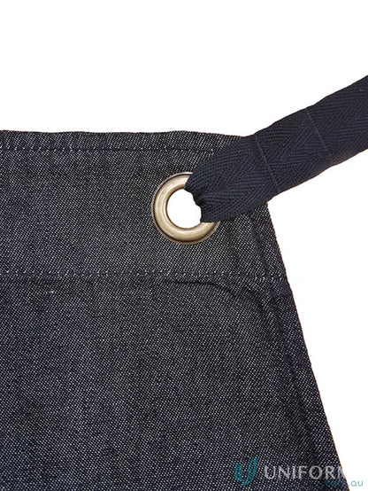 Denim apron corner with grommet and tie for Billy Bib Apron cotton denim with natural strap