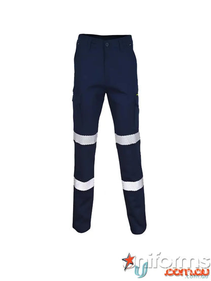 Navy blue bio-motion segment taped cargo pants with reflective stripes for enhanced visibility