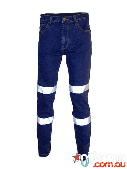 Blue work jeans with reflective stripes from Bio Motion Taped Slimflex Denim collection