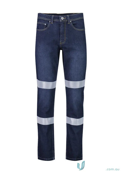 Dark blue Bio Motion Taped Stretch Jean workwear jeans with reflective strips for safety