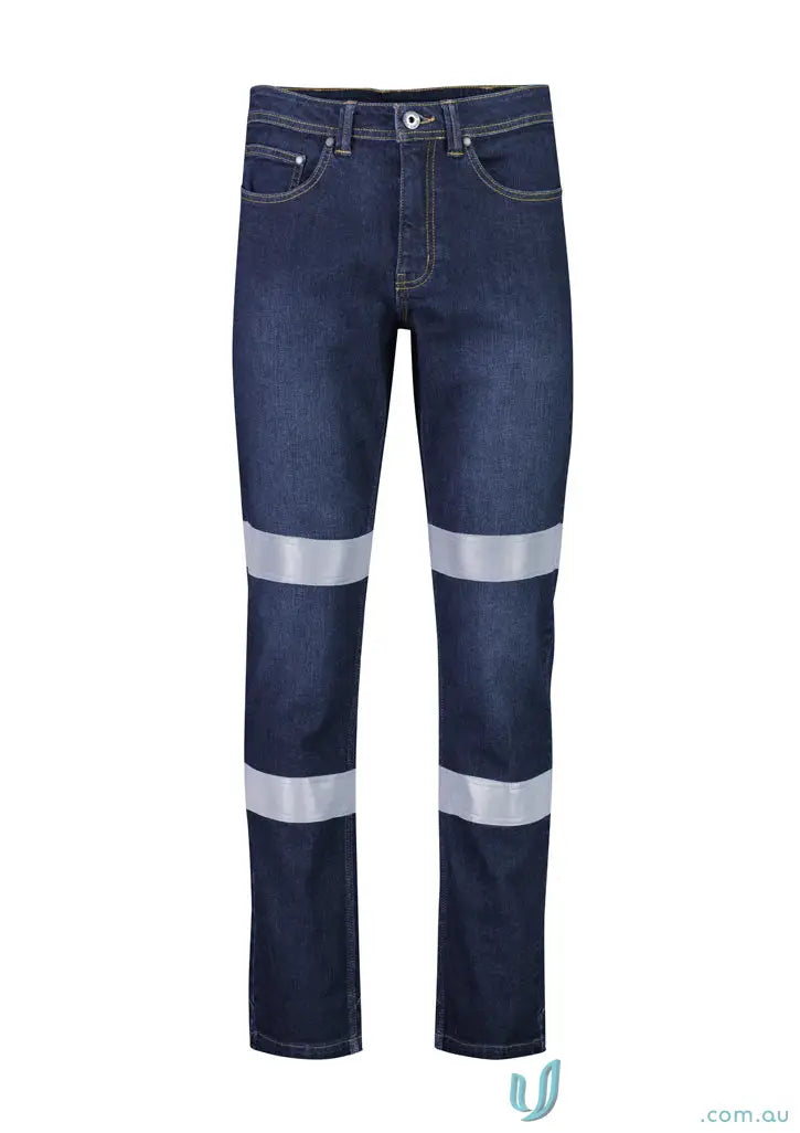 Dark blue Bio Motion Taped Stretch Jean workwear jeans with reflective strips for safety