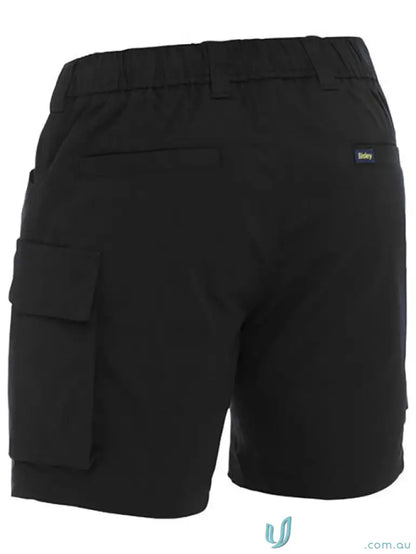 Black Bisley stretch cotton elastic waist cargo shorts for a comfy casual look