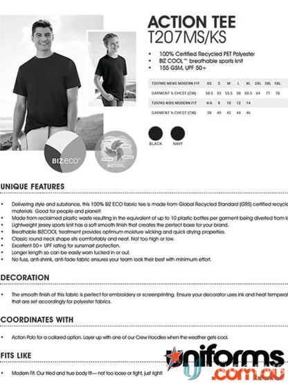 Promo image of Biz Collection Action Tee showcasing versatile wear and sustainable uniform style