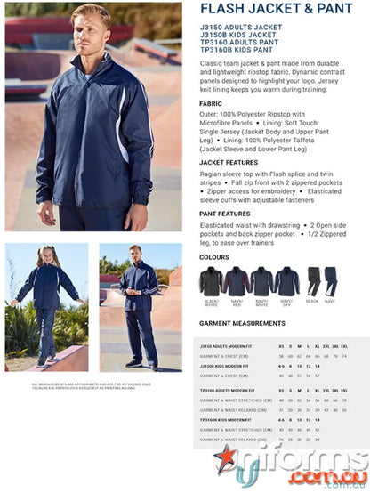 Navy blue Biz Collection unisex flash pant TP3160 with white stripes and elastic waistband