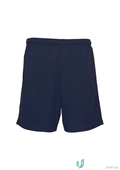 Kids stay comfortable in navy blue Biz Collection Kids Bizcool Shorts made of breathable polyester mesh