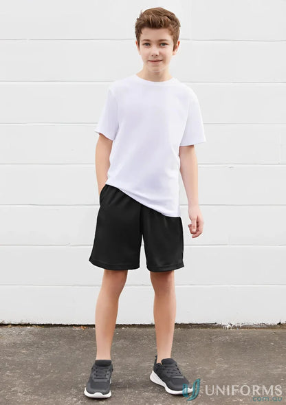 Boy in Biz Collection Kids Bizcool Shorts made of breathable polyester mesh for kids stay comfortable