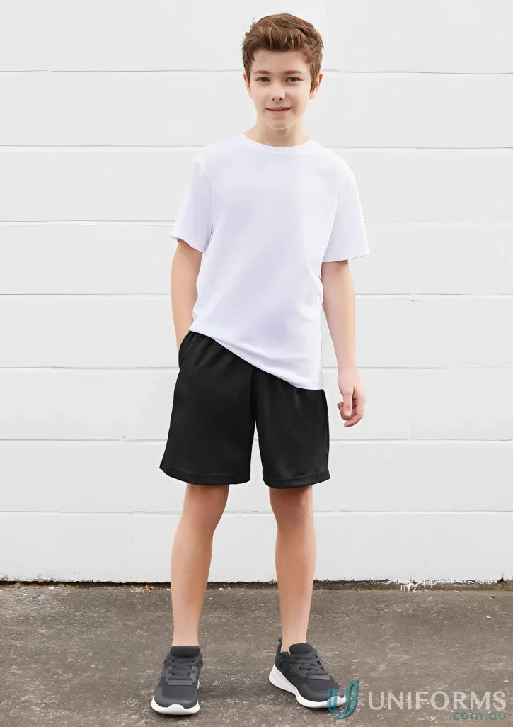 Boy in Biz Collection Kids Bizcool Shorts made of breathable polyester mesh for kids stay comfortable