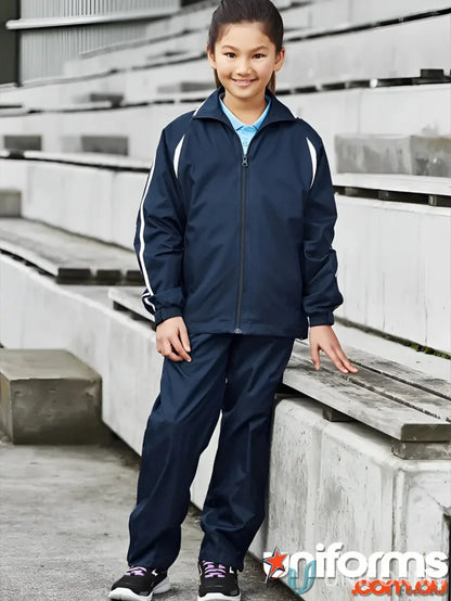 Navy blue Biz Collection Kids Flash Track Pants with polyester ripstop outer TP3160B