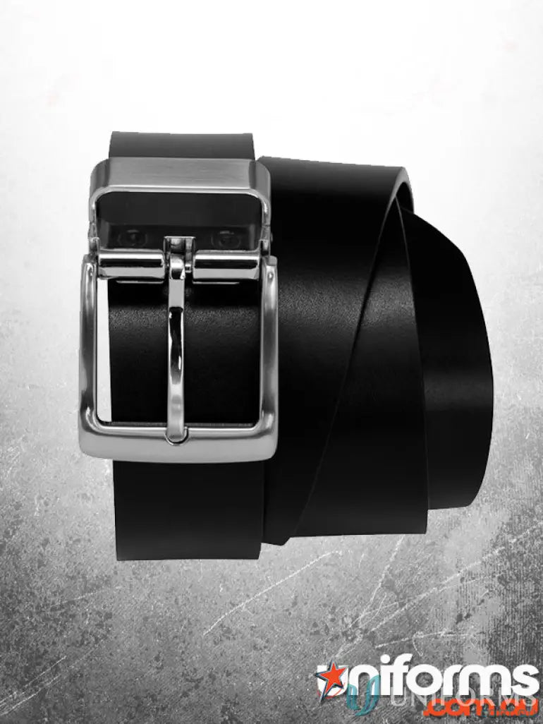Black leather belt with silver buckle from Biz Collection Mens for a professional look