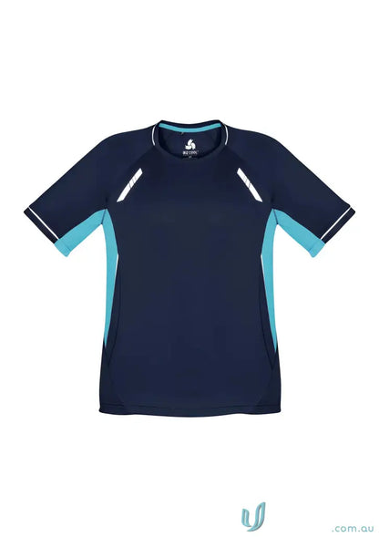 Navy and turquoise Biz Collection Renegade Tee, renegade short sleeve, part of Biz Cool™