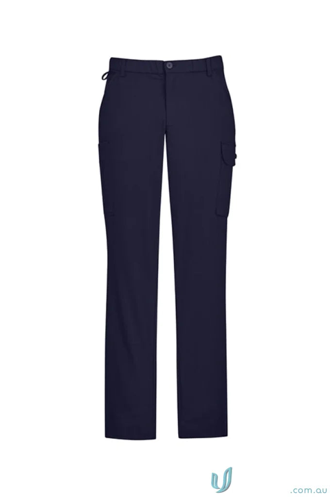 Navy blue Biz Comfort Waist Cargo Pant with drawstring waist for healthcare workers