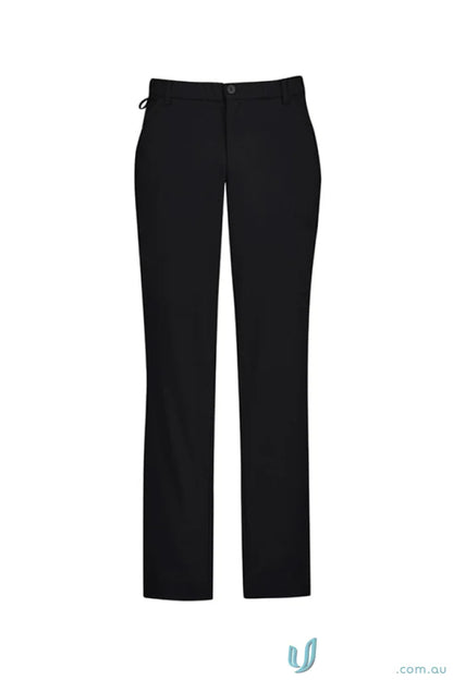 Black Biz Comfort Waist flat front pant with button closure and drawstring on left hip