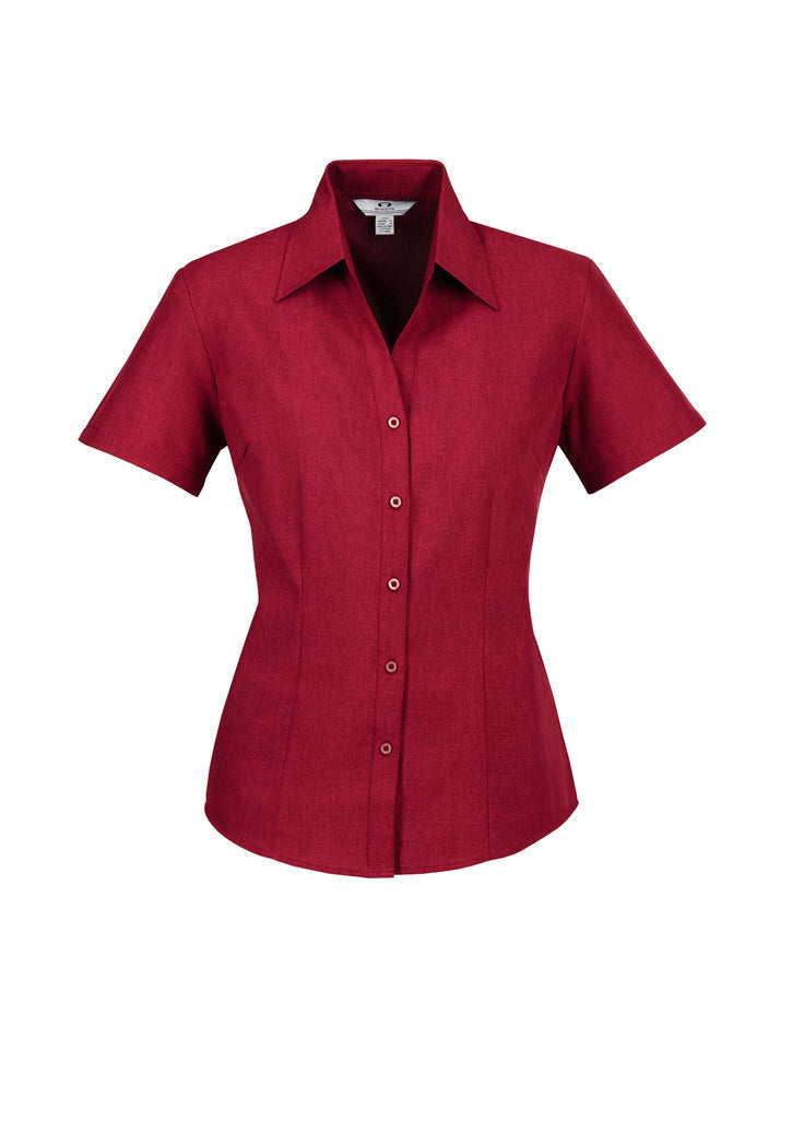 Biz Ladies Oasis SS shirt, ladies plain oasis short sleeve shirt in deep red