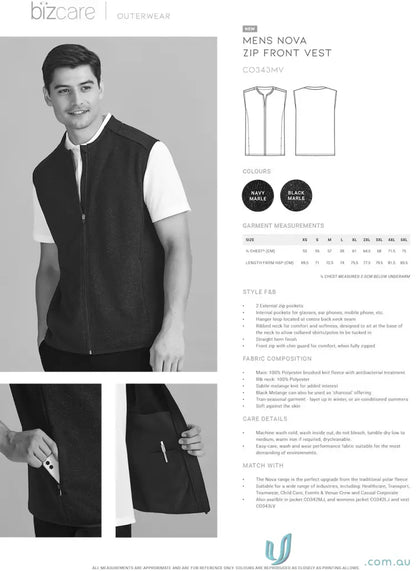 Men’s Nova Zip Vest in navy or black with multiple pockets for modern style and durability