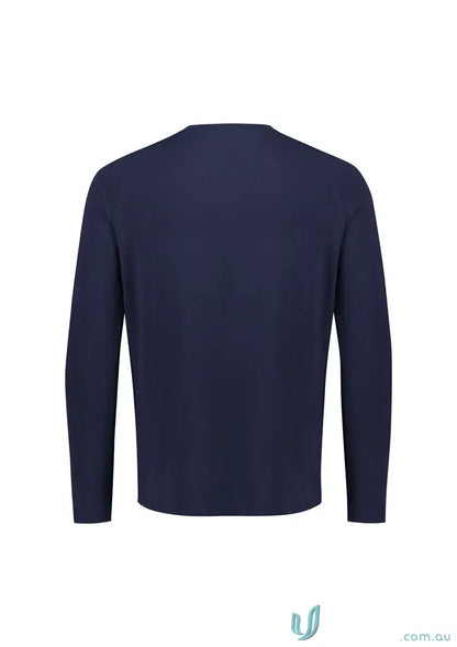 Men’s navy blue long sleeve crew neck T-shirt from Biz Mens Performance for workwear uniforms