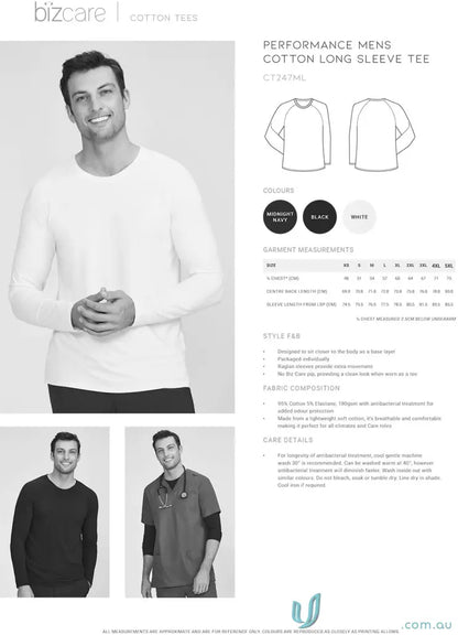 White long sleeve cotton T-shirt for men from Biz Mens Performance, perfect workwear uniforms