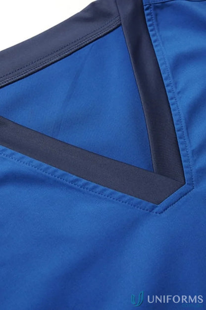 Blue V-neck scrub top from Biz Riley V-Neck Scrub with stretch panels for a comfy fit