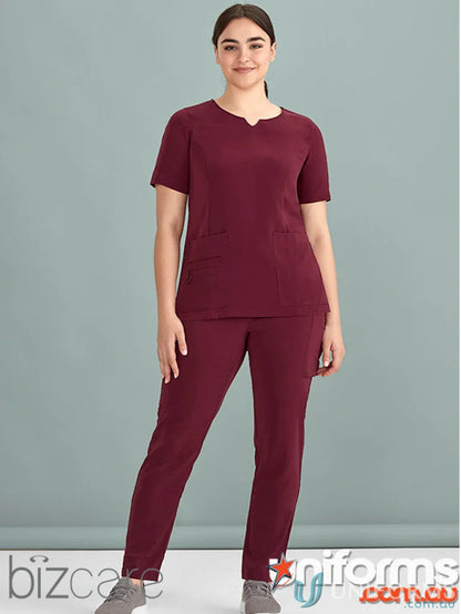 Burgundy Bizcare Avery Round Neck Scrub Top for women’s Avery Round medical scrubs