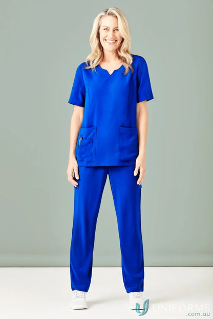 Blue medical scrubs from Bizcare Avery Round Neck Scrub Top for women