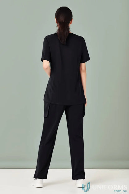 Black scrub suit from Bizcare Avery Round Neck Scrub Top for women