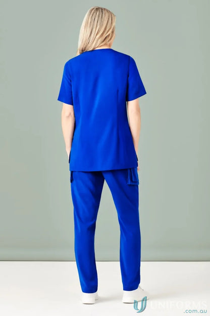 Blue medical scrubs from Bizcare Avery Round Neck Scrub Top for women