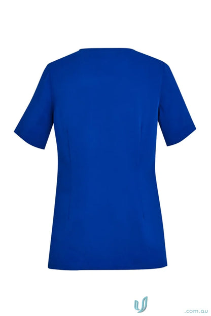 Blue short-sleeved Bizcare Avery Round Neck Scrub Top for women