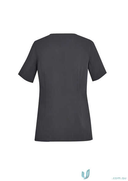 Gray short-sleeved Bizcare Avery Round Neck Scrub Top for women