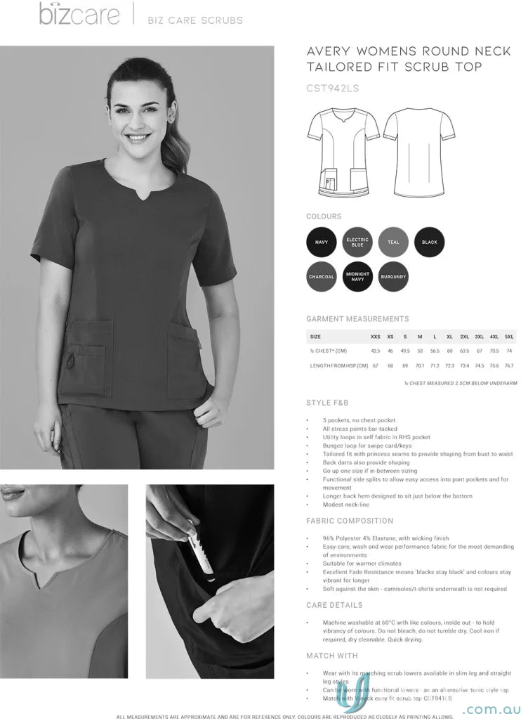 Bizcare Avery Round Neck Scrub Top for women’s Avery round fit, comfy and stylish