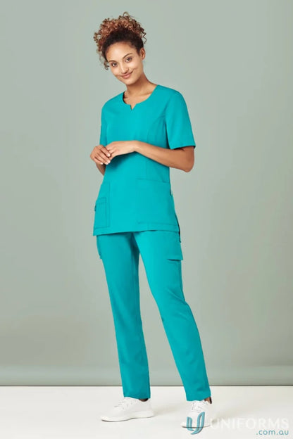 Teal Bizcare Avery Round Neck Scrub Top for women’s Avery Round medical uniforms