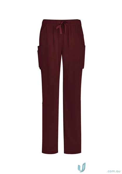 Maroon drawstring cargo pants Bizcare Avery Straight leg scrub pant CSP944LL